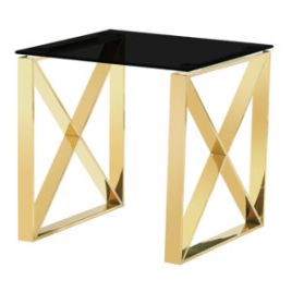 Modern Mishawaka Black Glass Top Side Lamp Table with Stylish Metal Frame in Gold