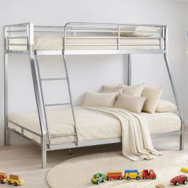 Bunk Bed - NOBRA 4ft6 over 3ft Metal Bedframe - Silver