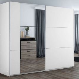 Sliding Wardrobe - OLDHAM 2 Door Mirrored Wardrobe White 200cm