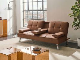 BECAXO Faux Leather 3 Seater Sofabed - Golden Brown