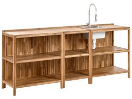 NEVOSA 3 Piece Outdoor Kitchen Set White Tap with Sink Acacia Wood Brown