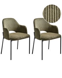 Set of 2 Dining Chairs RATON Corduroy Olive Green