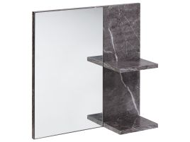 PETOLAS Wall Mirror with Shelf 45 cm 45 cm Marble/ Black Black