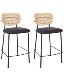 Set of 2 Bar Chairs MAYETTA Rattan Black