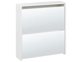 MIDEN 2 Compartment Mirrored Shoe Storage Cabinet White