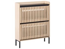 VAREEN 2 Compartment Shoe Cabinet with Metal legs - Oak and Black