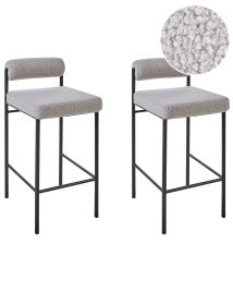 Set of 2 Bar Chairs AMAYA Boucle Grey