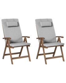 BALSA Set of 2 Garden Chairs with Cushions Acacia Wood Grey Melange - Brown