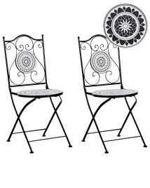 CSMIOO Set of 2 Garden Chairs Folding Metal Black/ White