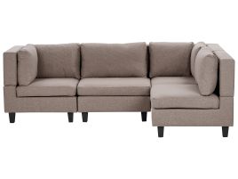 4 Seater Left Hand Modular Fabric Corner Sofa Brown UNSTAD