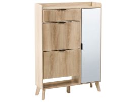 NUEVI 3 Doors 1 Drawer Mirrored Shoe Cabinet - Oak Finish