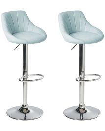 GARCOMBE Fabric Swivel Bar Stools Set of 2 - Light Blue
