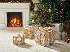 MOSSARA Set of 3 Light Up Christmas Gift Boxes Decoration Square - Beige