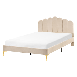LORYN Double Velvet Bedframe - Beige