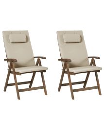 BALSA Set of 2 Garden Chairs with Cushions Acacia Wood Taupe - Brown