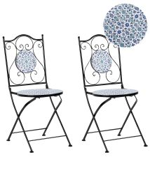 ESTONMERE Set of 2 Garden Chairs Folding Metal - Black