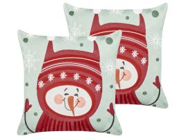 Set of 2 Decorative Cushions CUPCAKE Cotton 45 x 45 cm Red Christmas Pattern