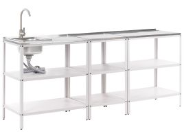 VLIAMA 3 Piece Outdoor Kitchen Set with Sink Metal 3 Open Shelf White