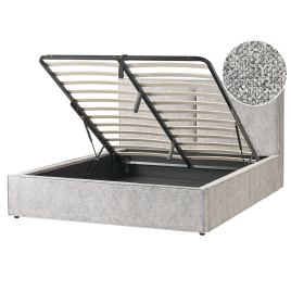 MOSSAC Kingsize Boucle Fabric Ottoman Storage Bedframe - Black with White