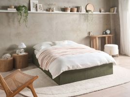 DRAVENTO EU Double Ottoman Boucle Bedframe without Headboard - Dark Green