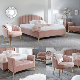 Congleton Bedroom Furniture Set Pink - 135cm Ottoman Bed, Ottoman Bench, Chair