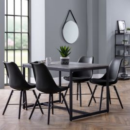 Staten Black Metal Frame Dining Table- Concrete