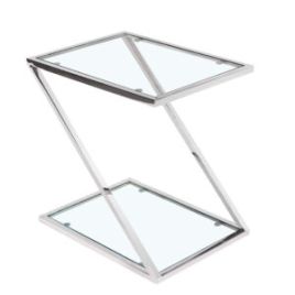 Ludlow Elegance Glass Top Lamp Table - Square Design with Stainless Steel Base - Silver