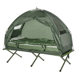 1 person Foldable Camping Tent w/Sleeping Bag Air Mattress Outdoor Hiking Picnic Bed cot w/Foot Pump
