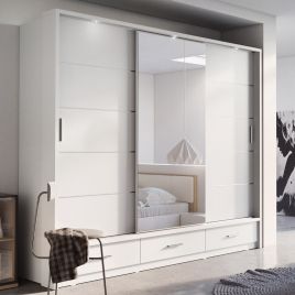 Sliding Wardrobe - IRVINE I 3 Door Mirrored Wardrobe White Matt 250cm