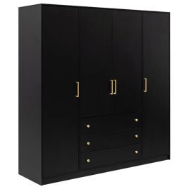 RENZO 4 Door Wardrobe with 3 Drawers Black - 196cm