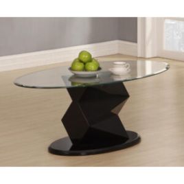 Centralia Elegance High Gloss Coffee Table with Oval Clear Glass Top - Black