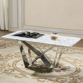 Maxfield Coffee Table with Stainless Steel Base - Marble Effect