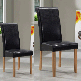 Lompoc Solid Rubberwood Leather Effect Dining Chairs Classic Comfort in Light Oak Set of 2 - Black