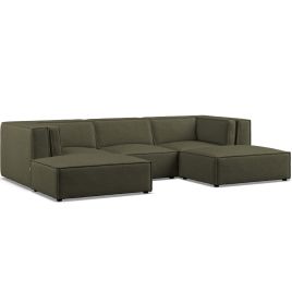 Corner Sofa - LUCCA Fabric 5 Seater U Shaped Winter Moss - Footstool End