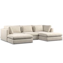 Corner Sofa - SOVA Fabric 5 Seater U Shaped Ivory - Footstool End