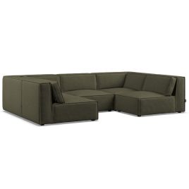 Corner Sofa - LUCCA Fabric 5 Seater U Shaped Winter Moss - Open End
