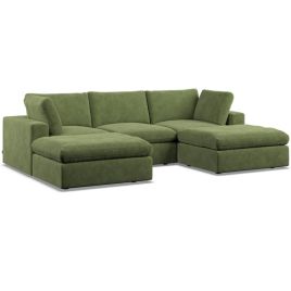 Corner Sofa - OBLAK Fabric 5 Seater U Shaped Verde - Footstool End