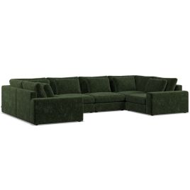 Corner Sofa - SOVA Fabric 6 Seater U Shaped - Bottle Green
