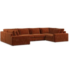 Corner Sofa - SOVA Fabric 6 Seater U Shaped - Deep Terra