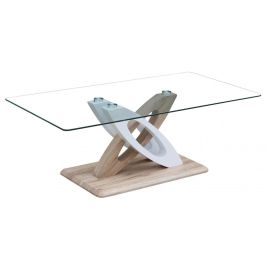 Owen High Gloss Glass Coffee Table - White and Natural