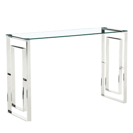 Olympia Luxe Glass Console Table Stylish Silver Frame with Clear Glass Top