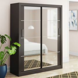 Wardrobe - TEGAN 2 Door Sliding Wardrobe Black 181cm
