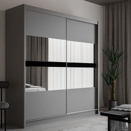 Sliding Wardrobe - TRAFFORD 2 Door Mirrored Wardrobe Graphite 203cm