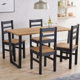 Matteo Rectangular Dining Table with Set of 4 Ladder Back Chairs - Pine