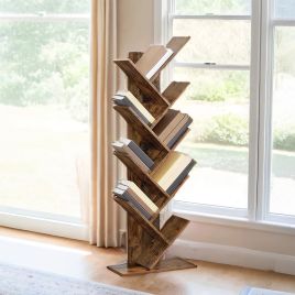 Tree Bookshelf - VERRA 9 Tier Large Bookcase with Storage - Black