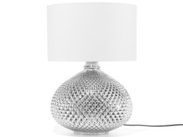 Table Lamp Silver Metal 55H cm White Polycotton Shade Glam 