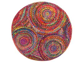 Modern Hippie Area Rug Multicoloured Pink Red Orange Blue Round 140 cm Cotton Braided Bedroom Living Room 