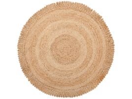 Area Rug Beige Round 140 cm Boho Rustic Spiral Braided Plaited Natural Jute Living Room Bedroom Dining Room 
