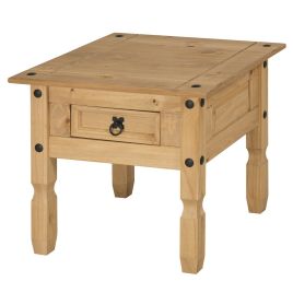 Corona Solid Pine Table Lamp With 1 Drawer - Mexican Style 