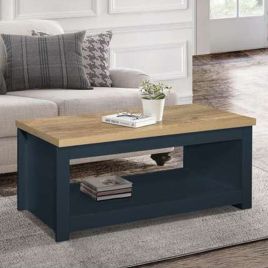 Classic Design Oak Top Coffee Table - Navy Blue